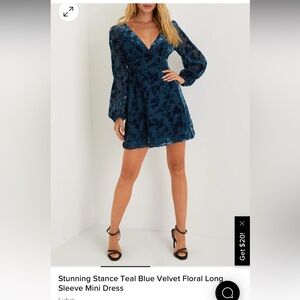 Teal blue velvet dress